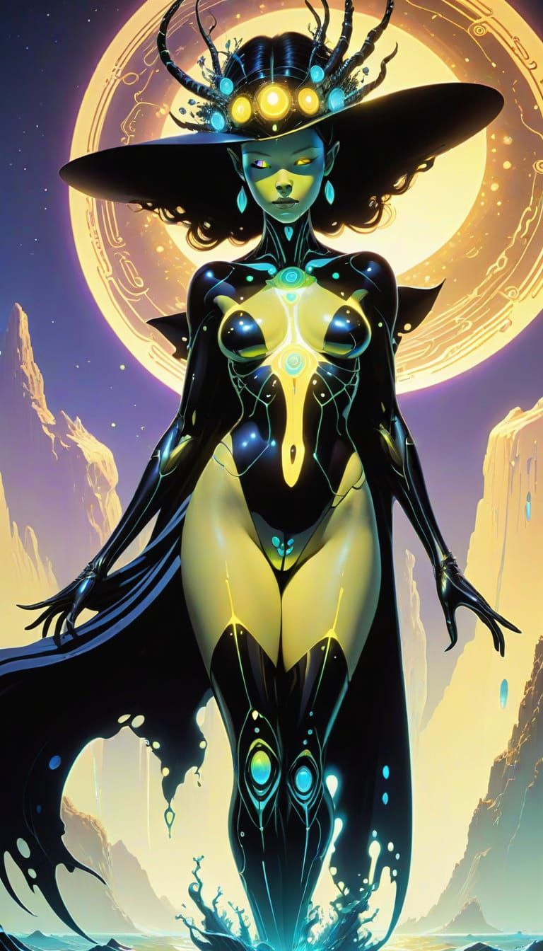 Glorious Fractal Goddess with Alien Runes and Holographic Se...