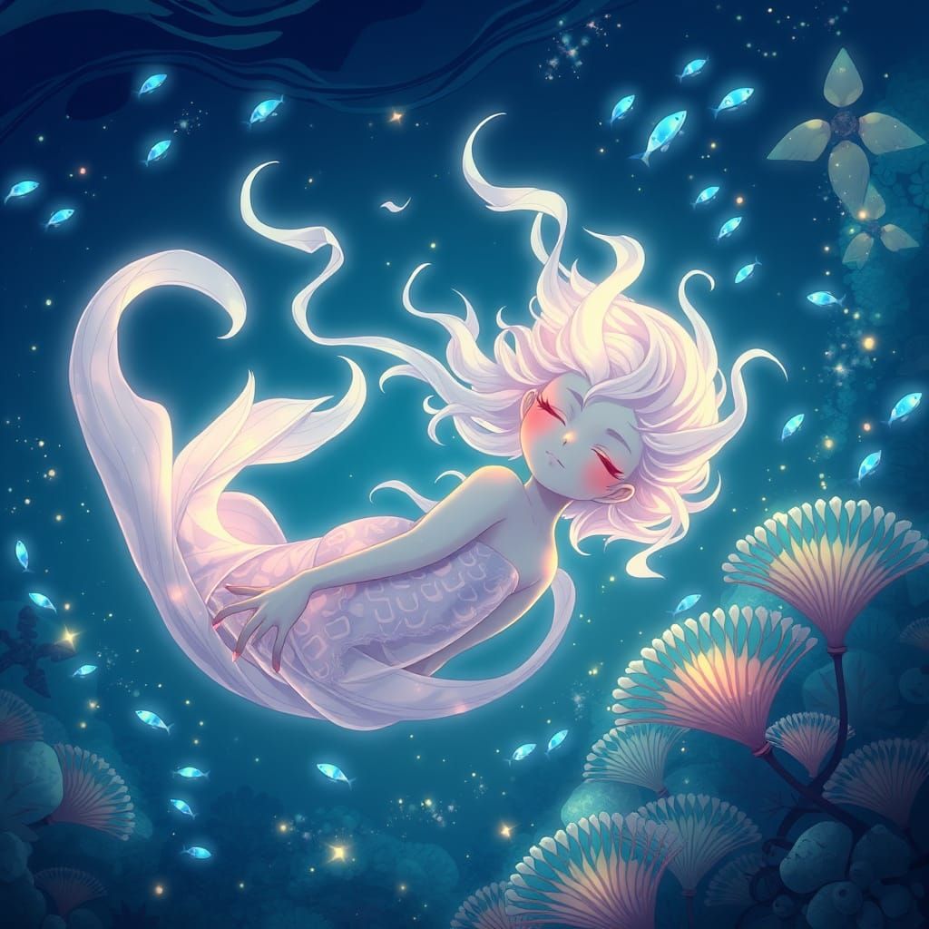 Serene Anime Elemental Goddess in Ethereal Oceanic Glow