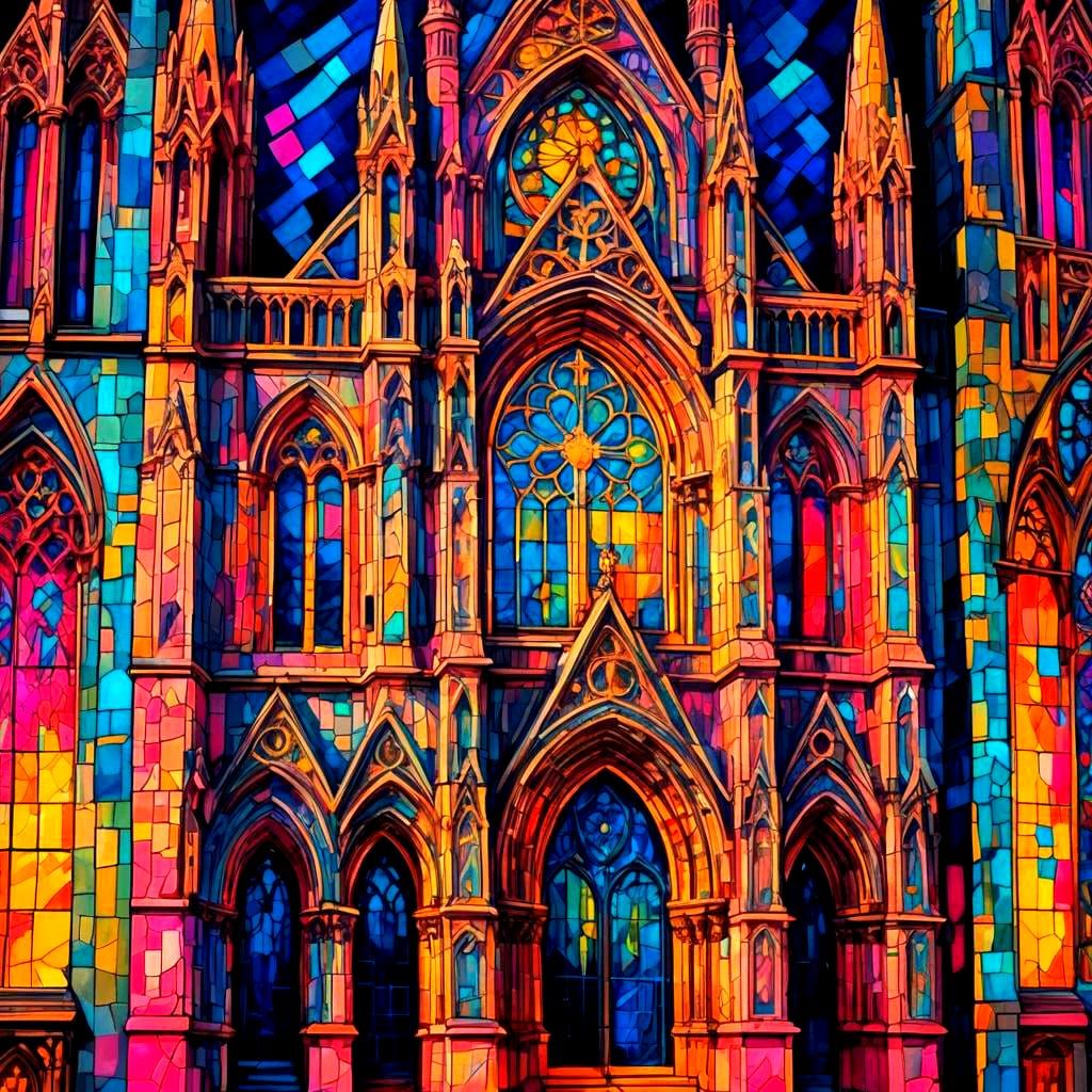 Cathedral at Night in Warhol-esque Pastel Drawing