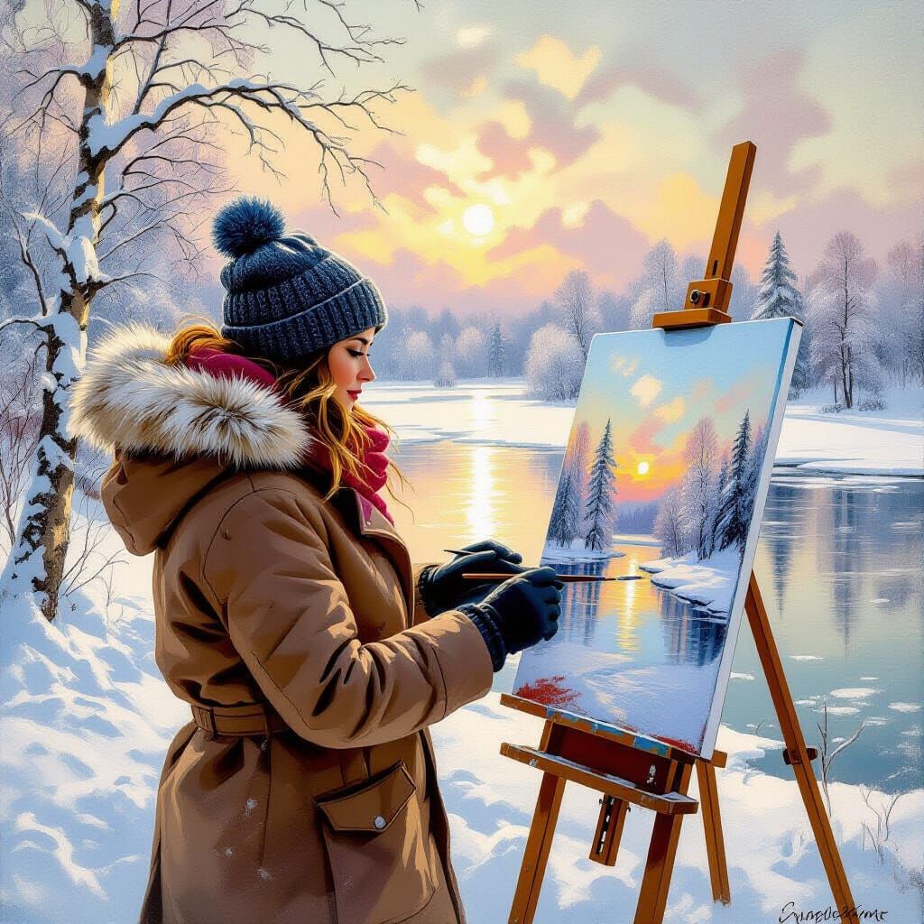 Artist Paints Serene Winter Landscape