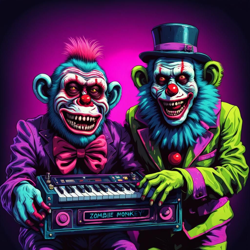 Synthwave Zombie Monkey Monster Clown Organ Grinder