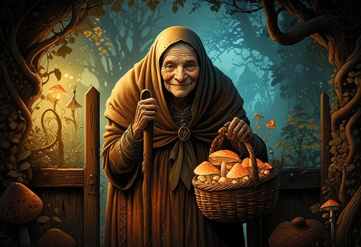 The Herbal Witch in Evening Garden, Intricately Detailed