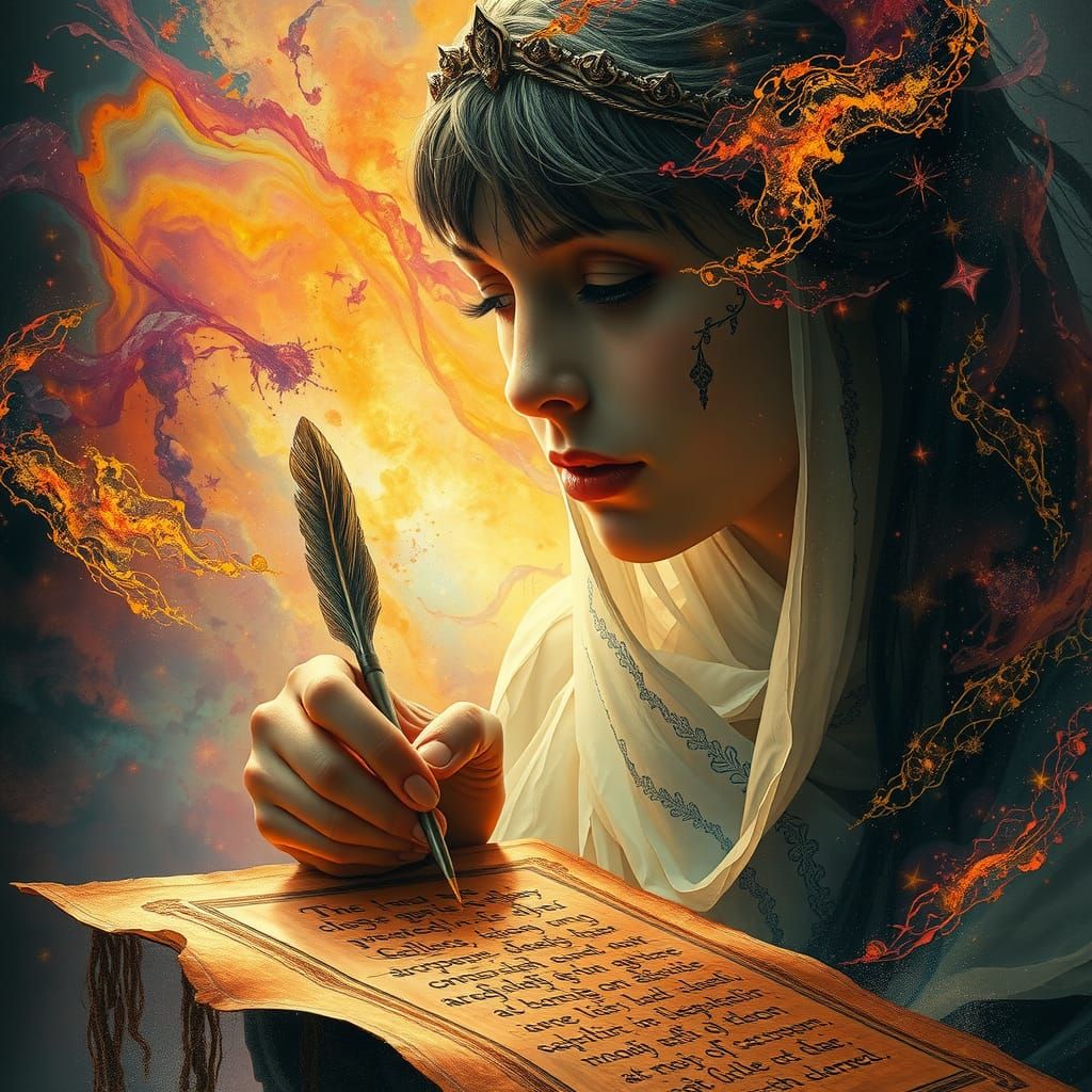 Ethereal Being Inscribing Celestial Script