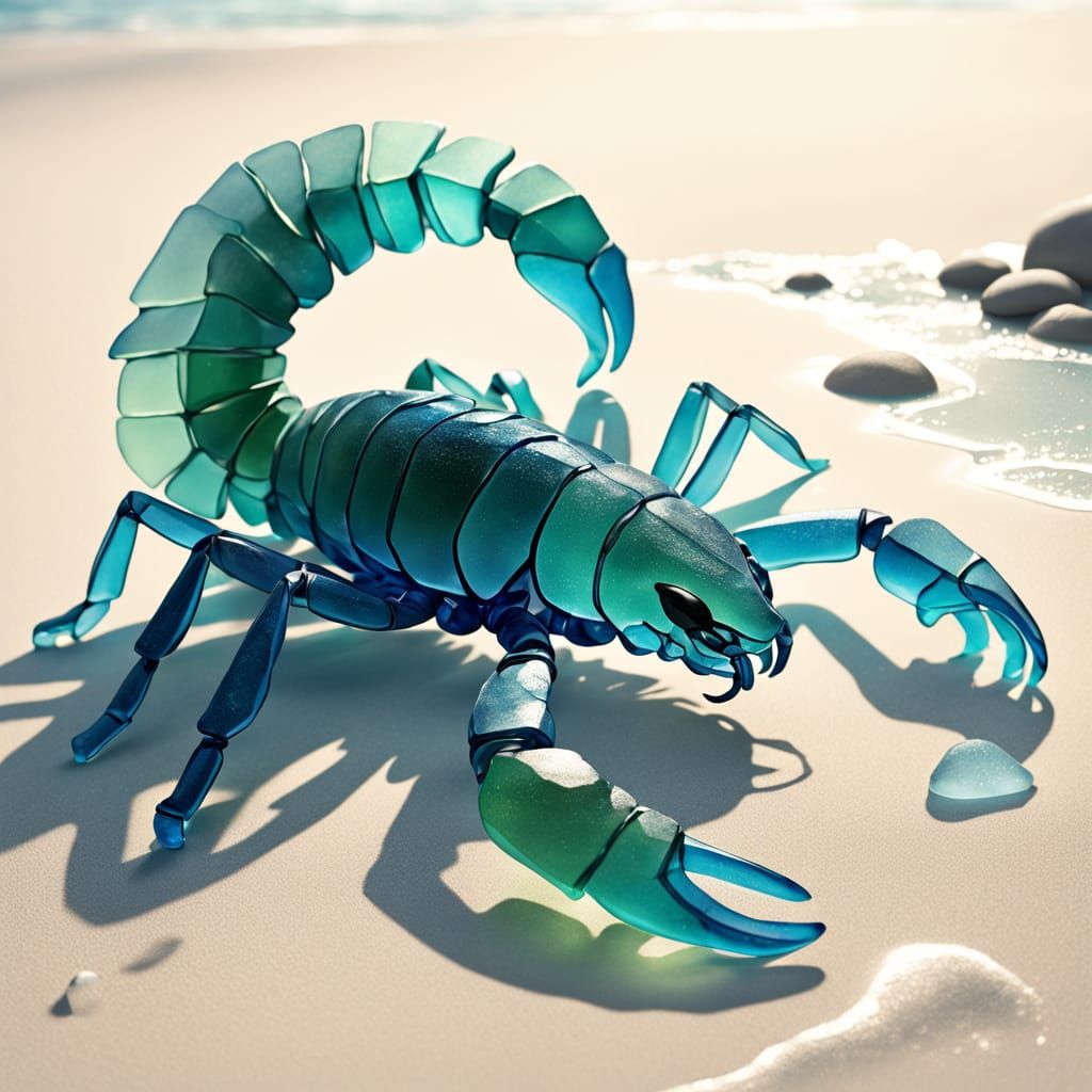 Intricate Sea Glass Scorpion Sculpture