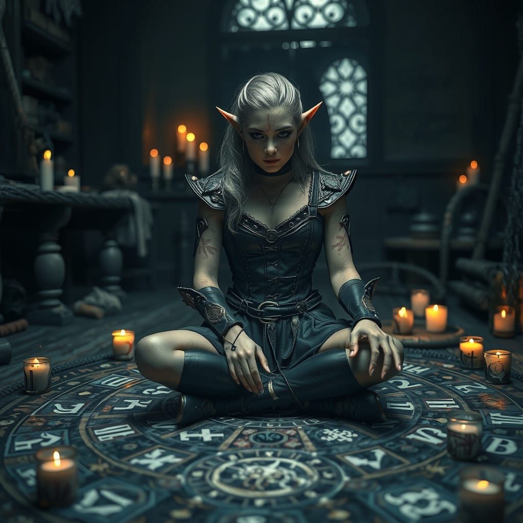 Gothic Elf in a Dark Workshop of Binding
