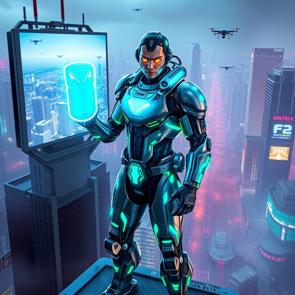 Cybernetic Guardian in Neon Metropolis