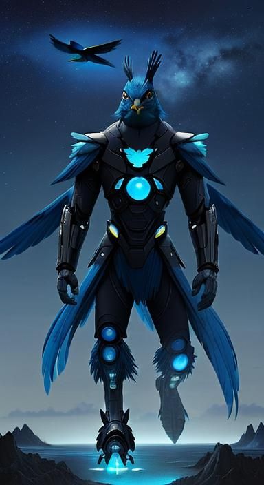 Blue avian spaceship navigator