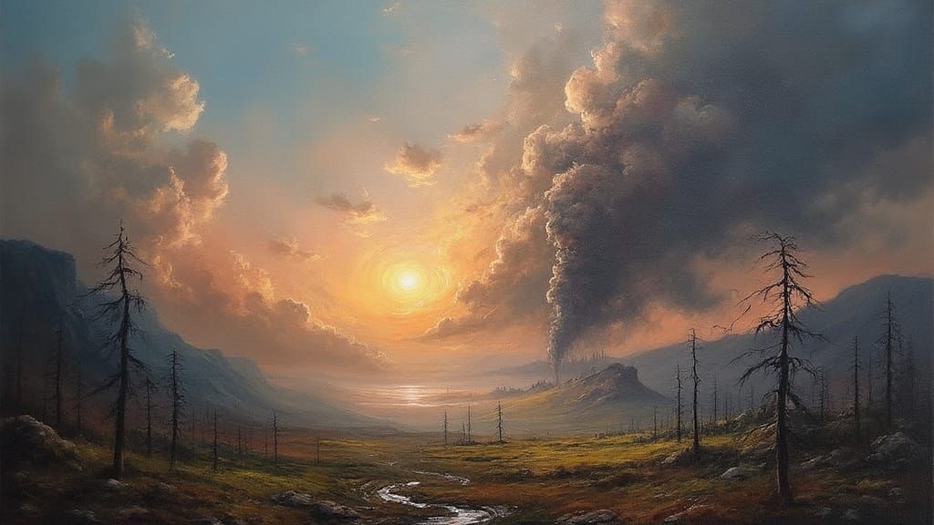 Epic Apocalyptic Dystopian Landscape Oil Painting