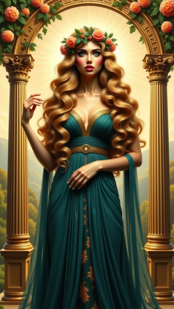 Goddess Persephone in Ancient Greek Style with Art Nouveau A...