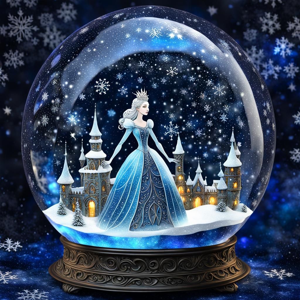 Glass Snow Queen Globe: Mixed Media Fantasy Art