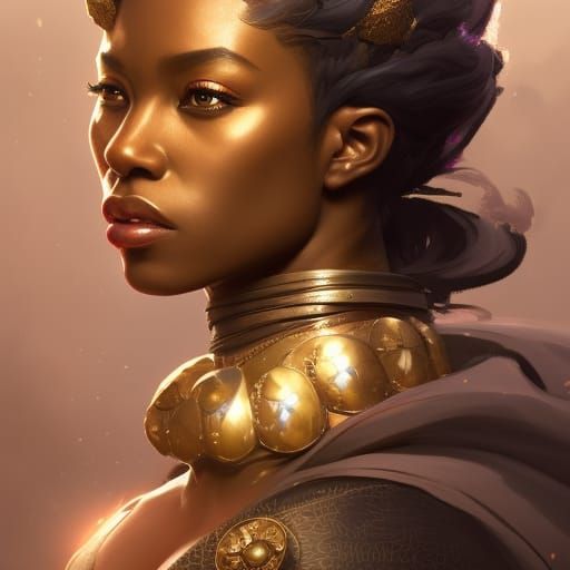 Hyperdetailed Portrait of a Black Female Elf Queen
