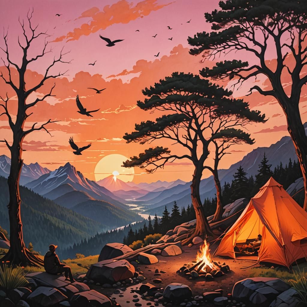 Peaceful Mountain Landscape Triptych at Sunset