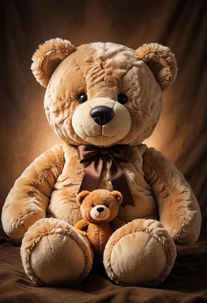 Happy Teddy Bear on Quilt in Photorealistic Style