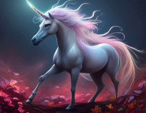 Feathered Unicorn Skeleton in Detailed Matte Painting Style