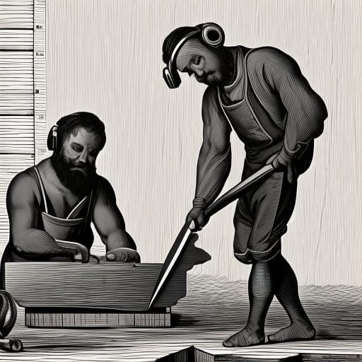 18th Century Laborers Forging Scissors: Linocut Portrait