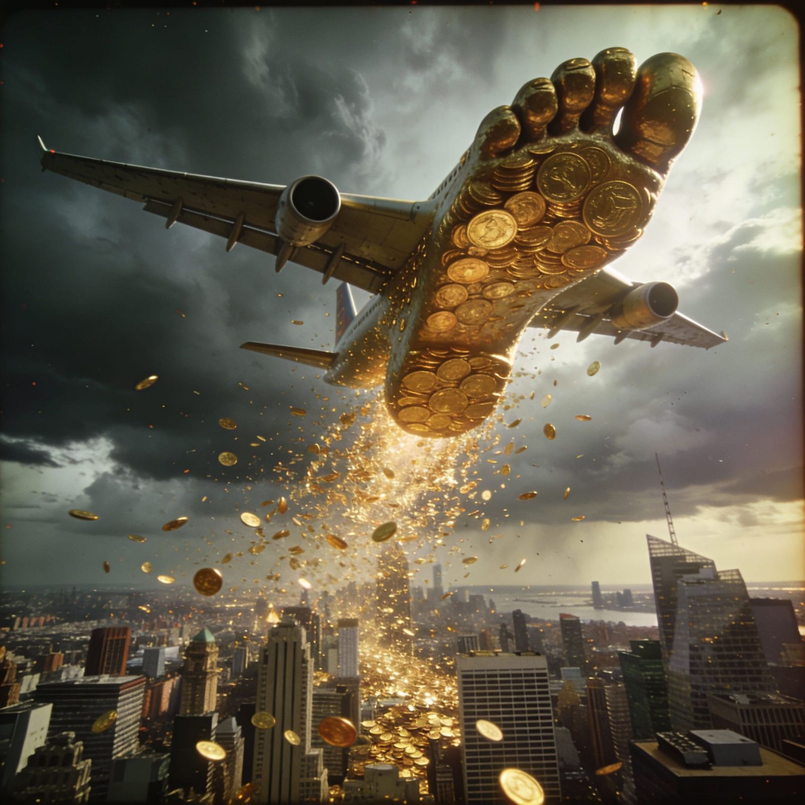 Giant Foot Plane Showers City With Gold Coins