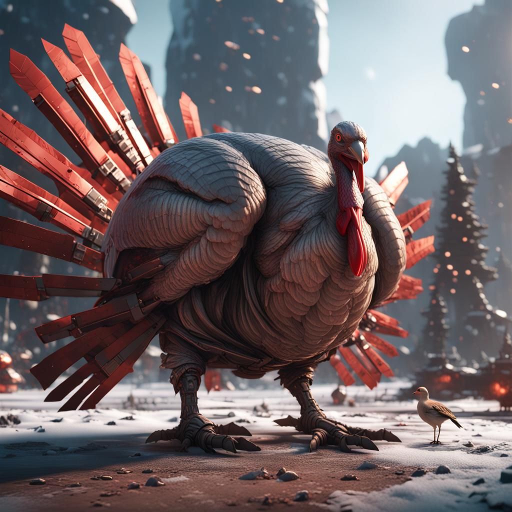 Futuristic Mecha Turkey Santa Fight in 8K