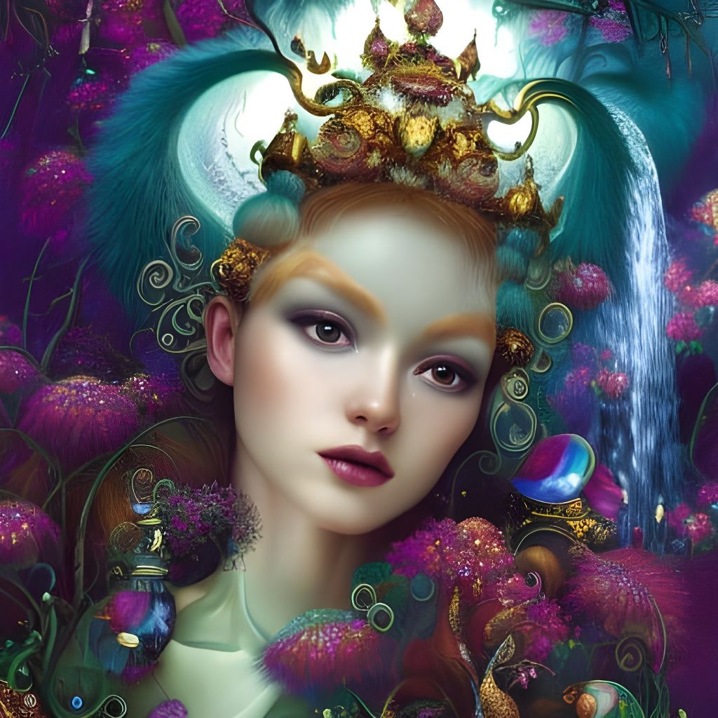 Hyperdetailed Filigree Beauty Queen by Waterfalls