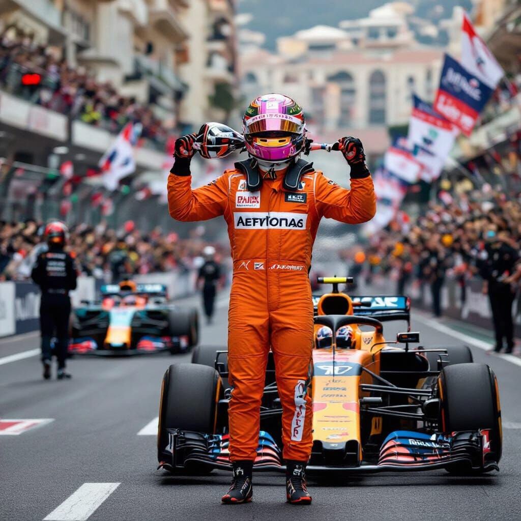 McLaren F1 Driver with Cherry Blossom Pink Helmet at Monaco
