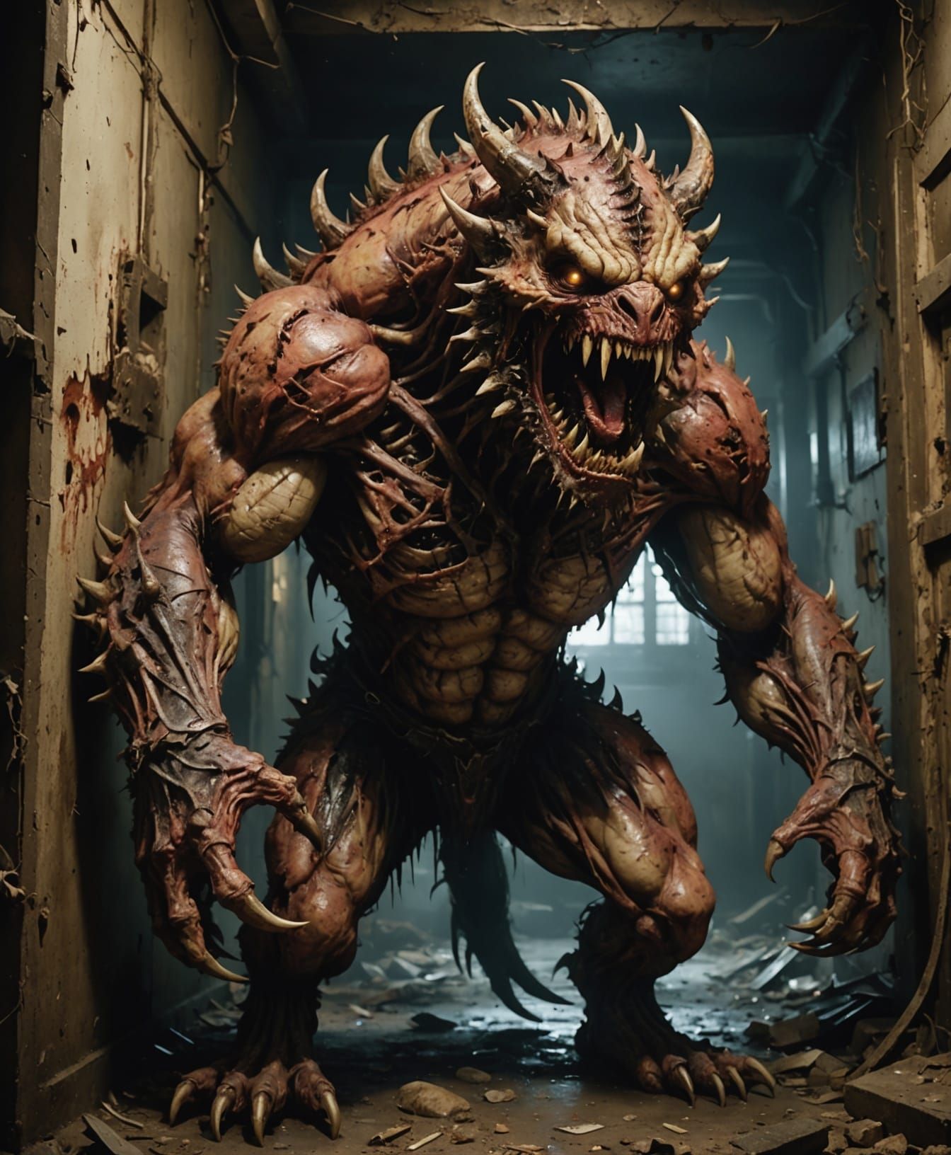 Grotesque Mutated Creature Bursting Through Flesh Wall