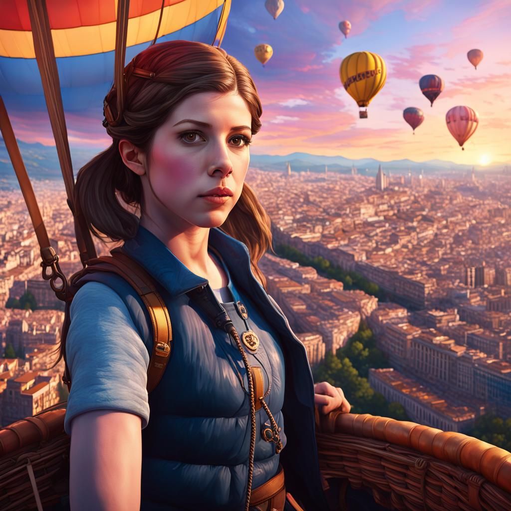 Anna Kendrick in Hot Air Balloon at Sunset