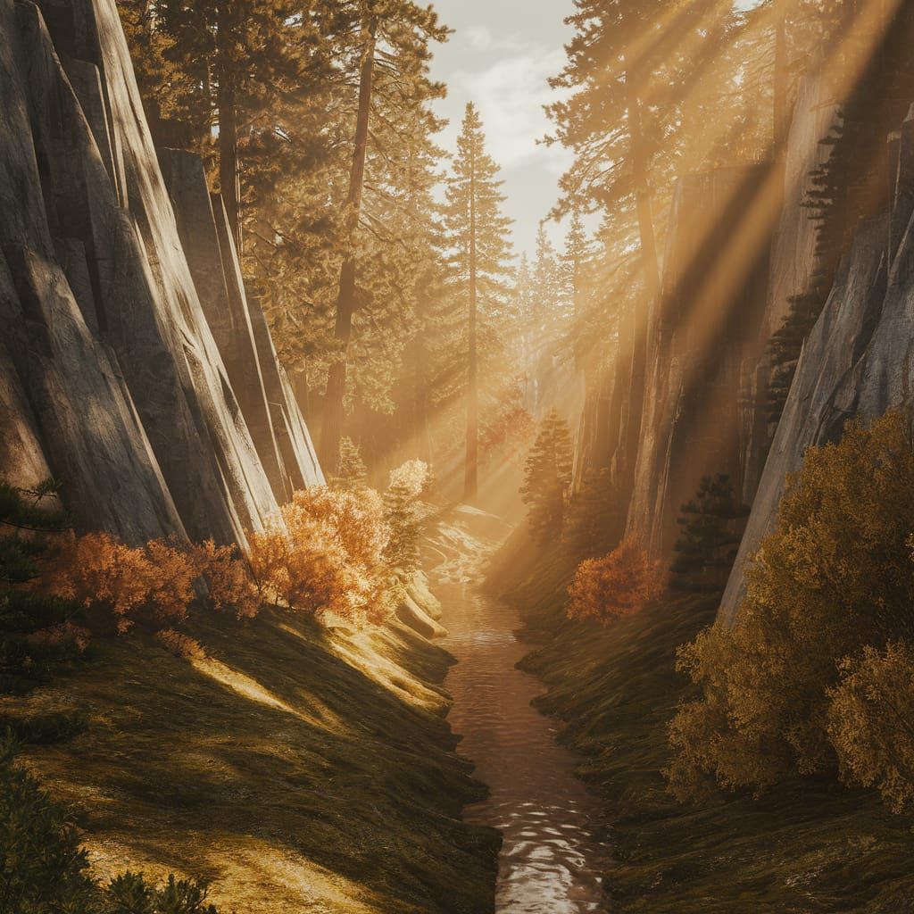 Surreal Yosemite Corridor in 3D Rendering