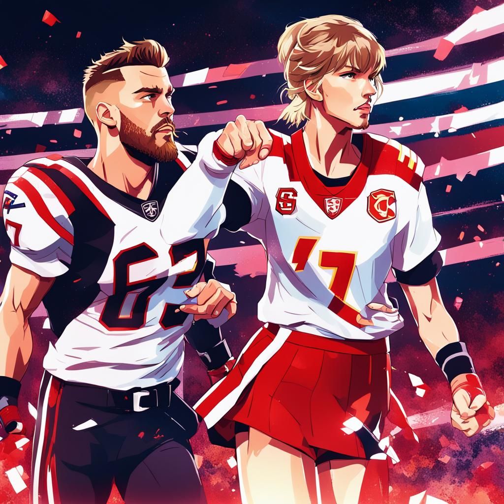 Taylor Swift and Travis Kelce in Anime Style