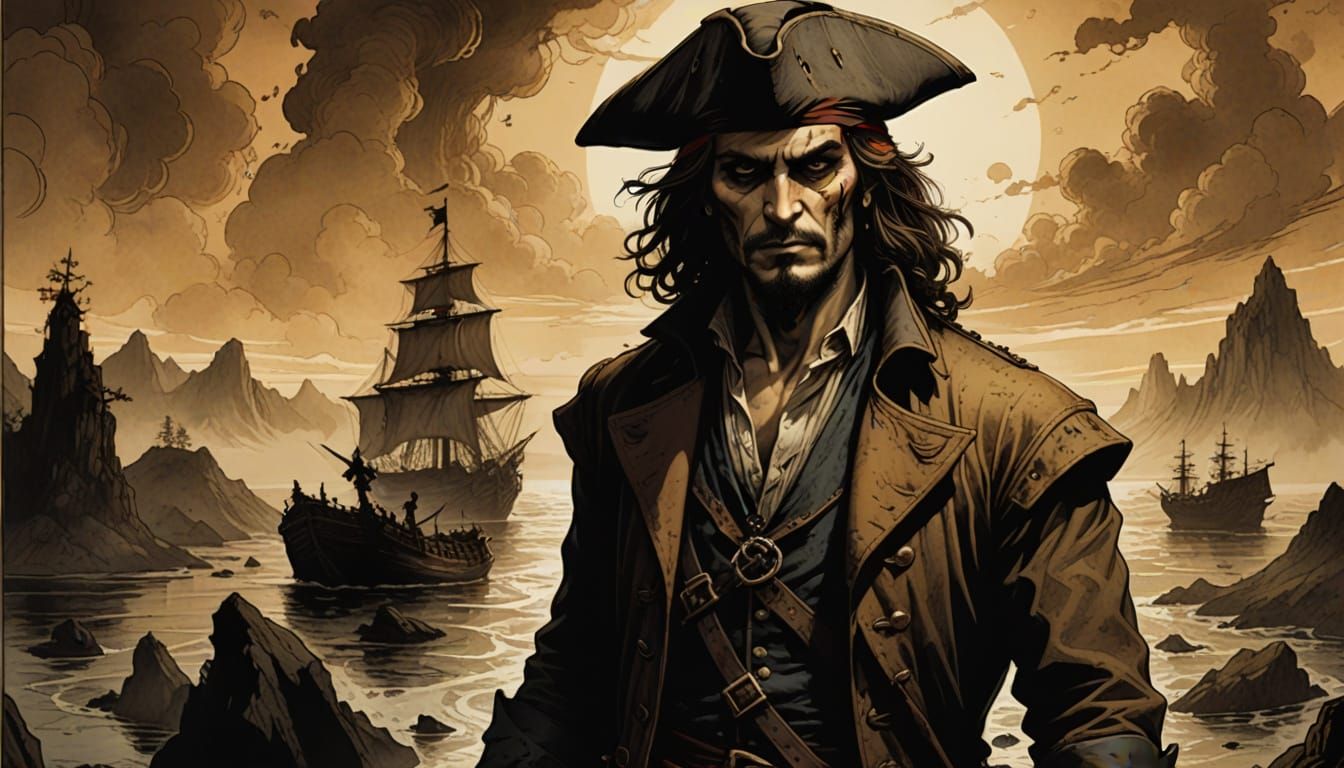 Pirate of the Golden Hour: Moody Cinematic Concept Art