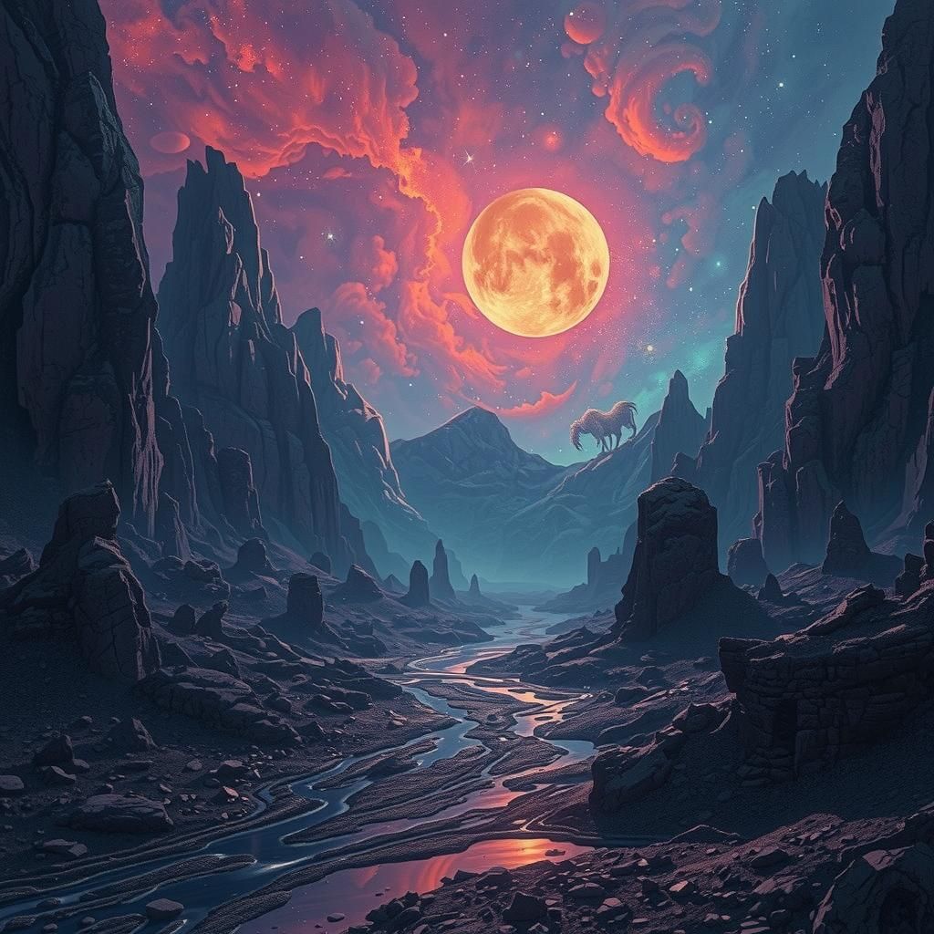 Alien Landscape in Van Gogh Starry Night Style