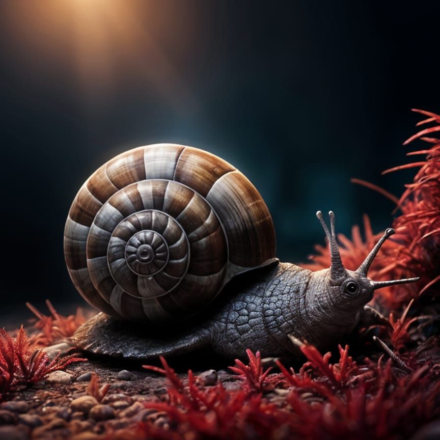 Intricate Biopunk Snail Shell Illustration