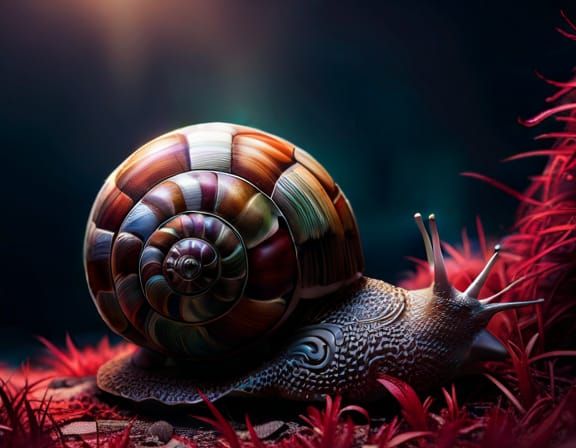 Intricate Biopunk Snail Shell Illustration
