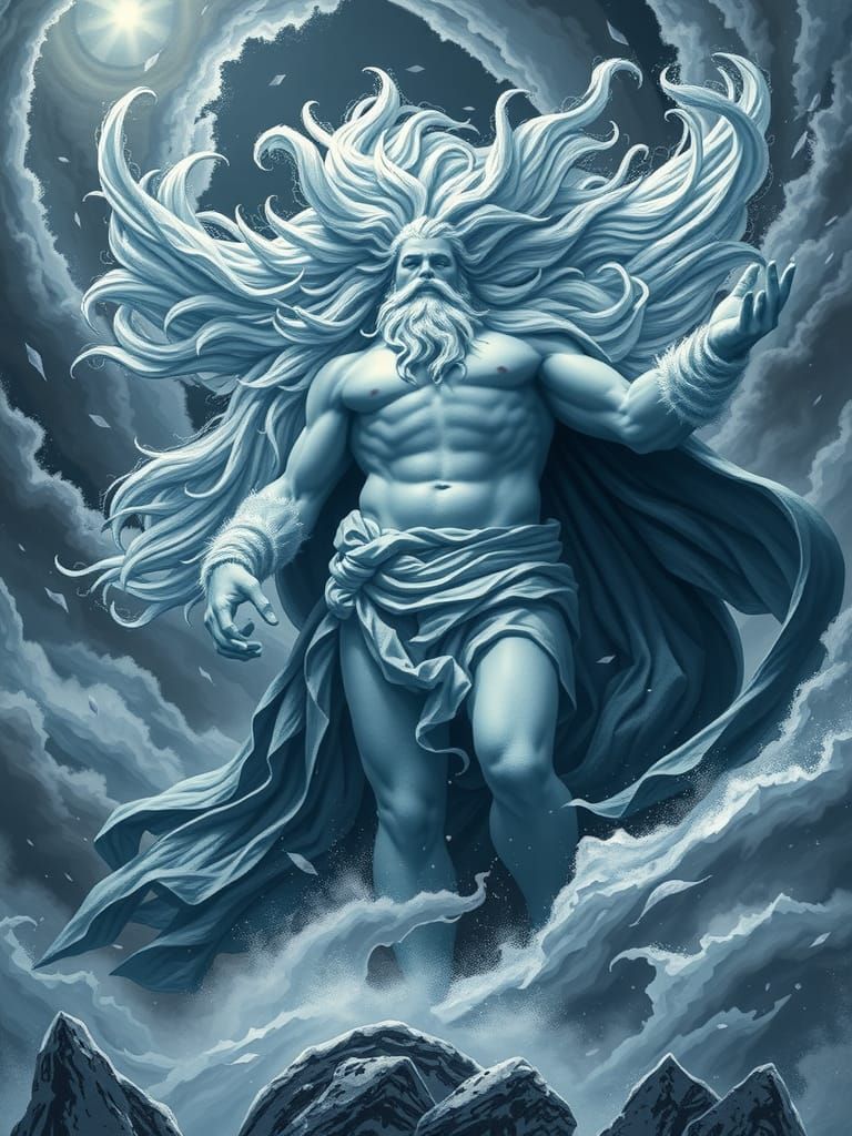 Boreas, God of the North Wind in Surreal Vision