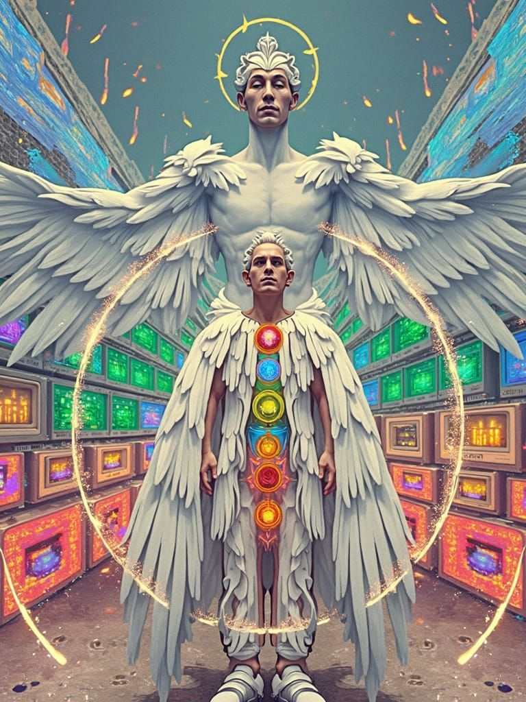 Regal Man with Energy Aura and Cyberpunk Backdrop