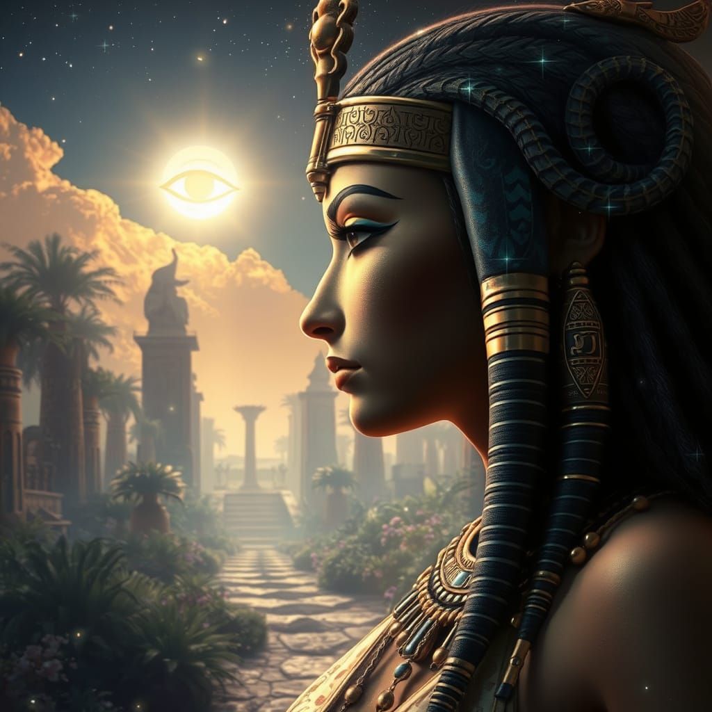 Egyptian Pharaoh in Fantasy Garden, Digital Art