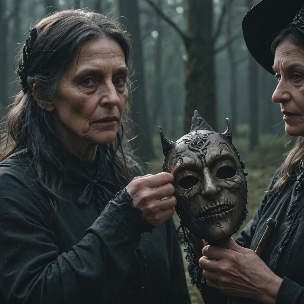 Person Holding Mask in Digital Art Style