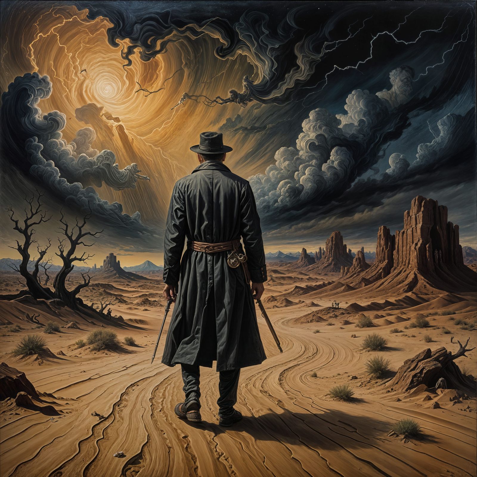 Lost Man in Sinister Desert Mirage Oil Painting