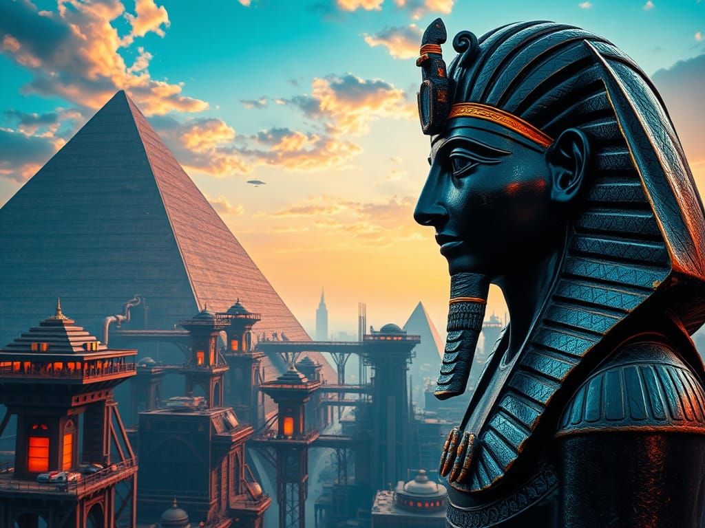 Egyptian Futuristic Metropolis in Hyperrealistic Detail