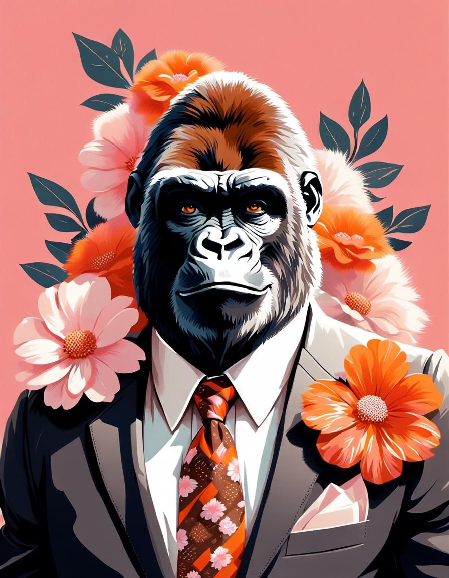 Gorilla Portrait in Suit: Retro Art Deco Illustration