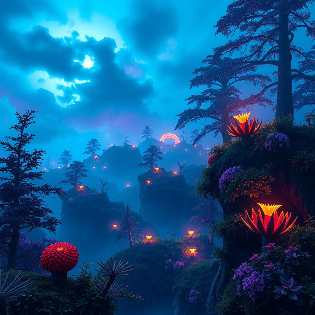 Dreamlike Nocturnal Landscape in Matte Painting Style