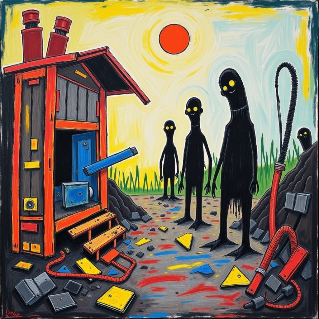 Surreal Cyberpunk Landscape with Frosty Abandoned Cityscape