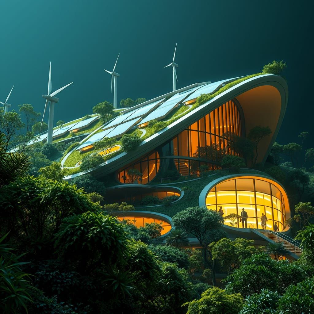 Surreal Eco-Friendly Futuristic Settlement in Hyper-Realisti...