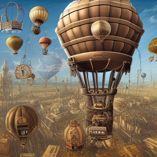 Steampunk Sky-Port with Hot Air Balloons and Blimps