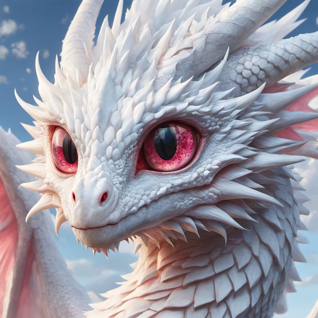 Adorable Albino Dragon Portrait in Anime Style