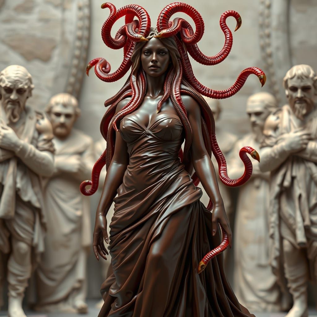 Chocolate Medusa with Gummy Worm Snakes