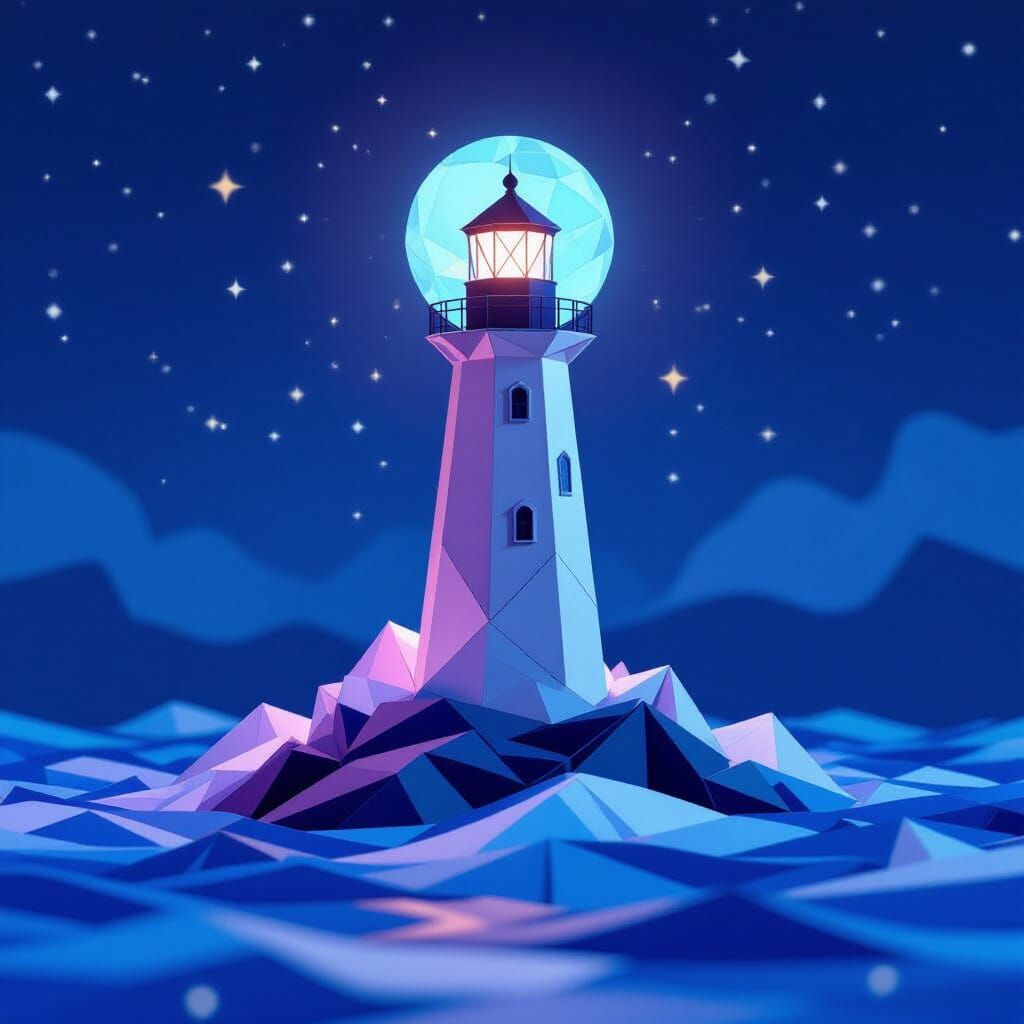Origami Lighthouse at Night: Dreamy Papercraft Art