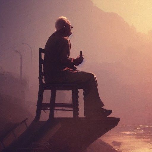 Old Man Contemplating, Hyperdetailed Concept Art