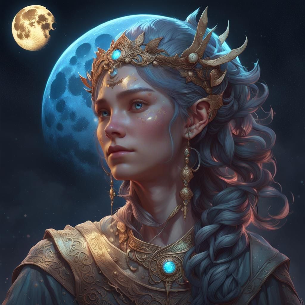 Epic Moon Themed Portrait in Hyperdetailed Style