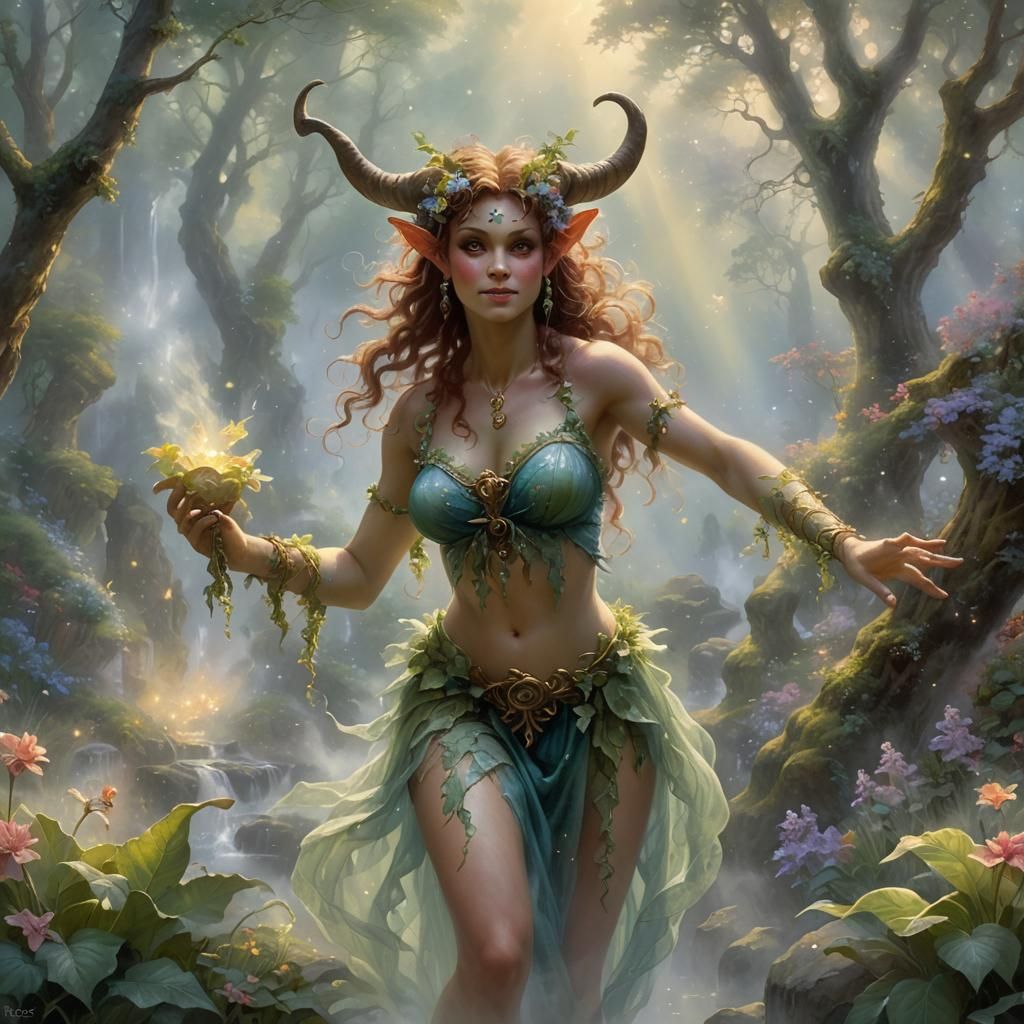 Ethereal Female Satyr with Thank You Note