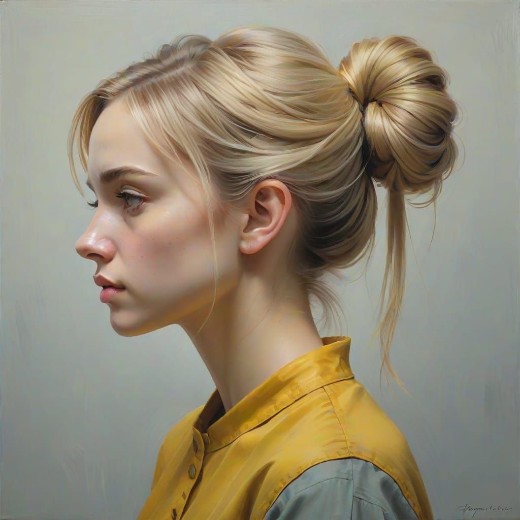 Hyperrealistic Oil Painting of a Contemplative Young Girl