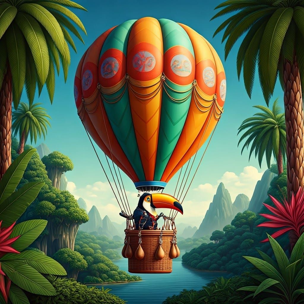 Whimsical Toucan Soars Over Jungle Landscape in Playful Hot ...
